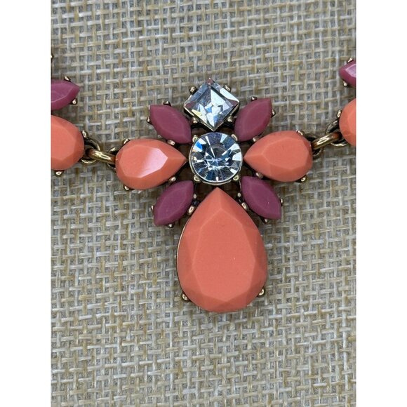J.Crew Orange Floral Crystal Rhinestone Statement Necklace With Gold-Tone Chain - Picture 4 of 10